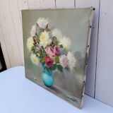 Oil on canvas Bouquet of roses signed Robert