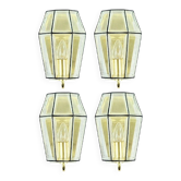 Set of 4 Mid-Century Glass & Brass Wall Lamps from Limburg, Germany, 1960s
