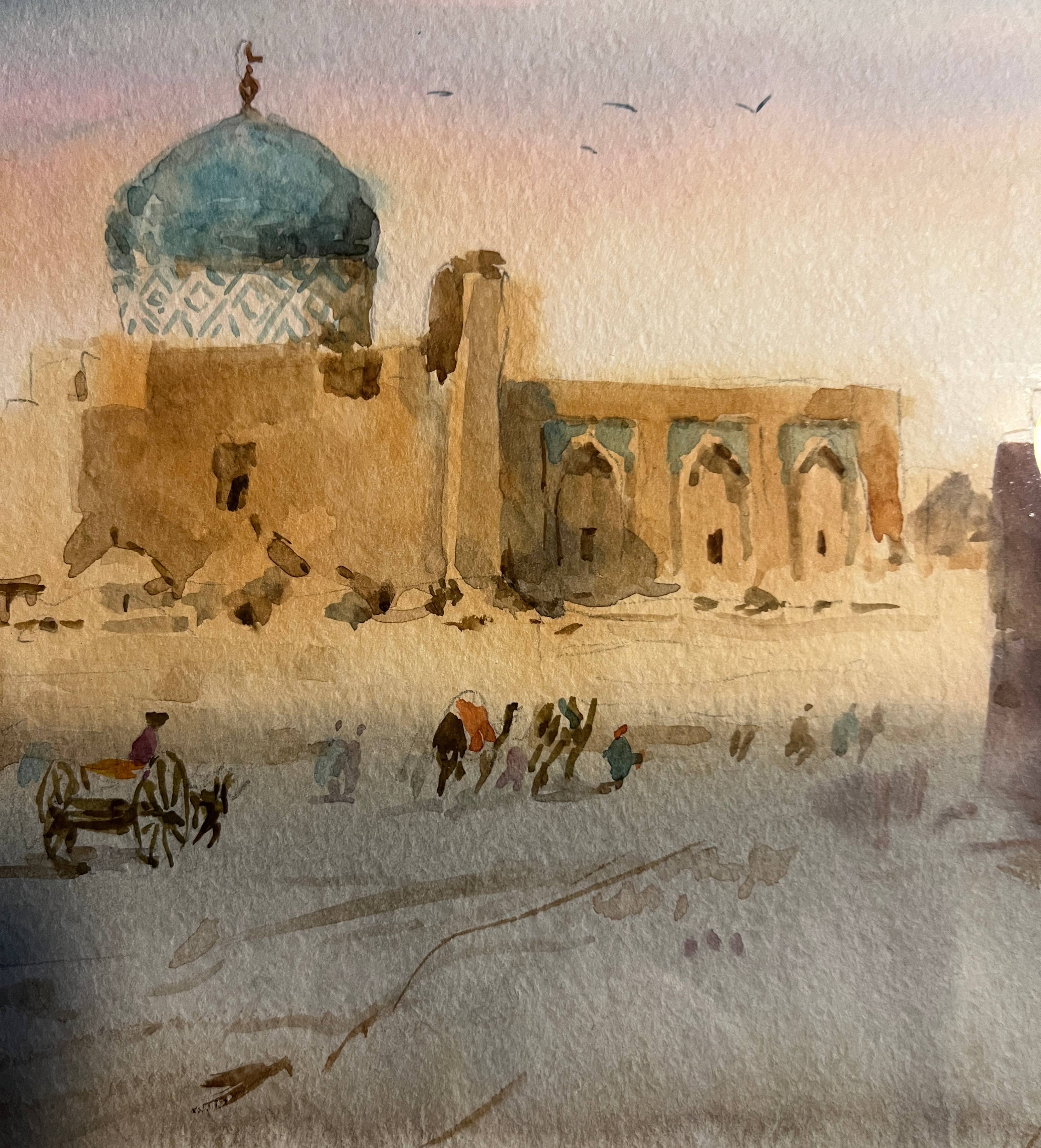 Orientalist Watercolor Painting Mosque signed 20th century signed