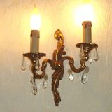 Pair of French Vintage Double Acanthus Leaf Bronze & Crystal Wall Lights 51