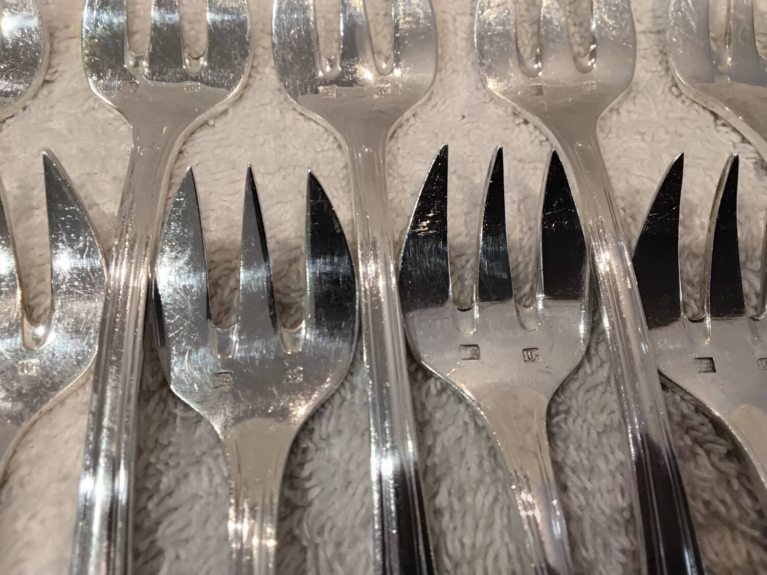 12 silver-plated oyster forks, SFAM silversmith, art deco printania