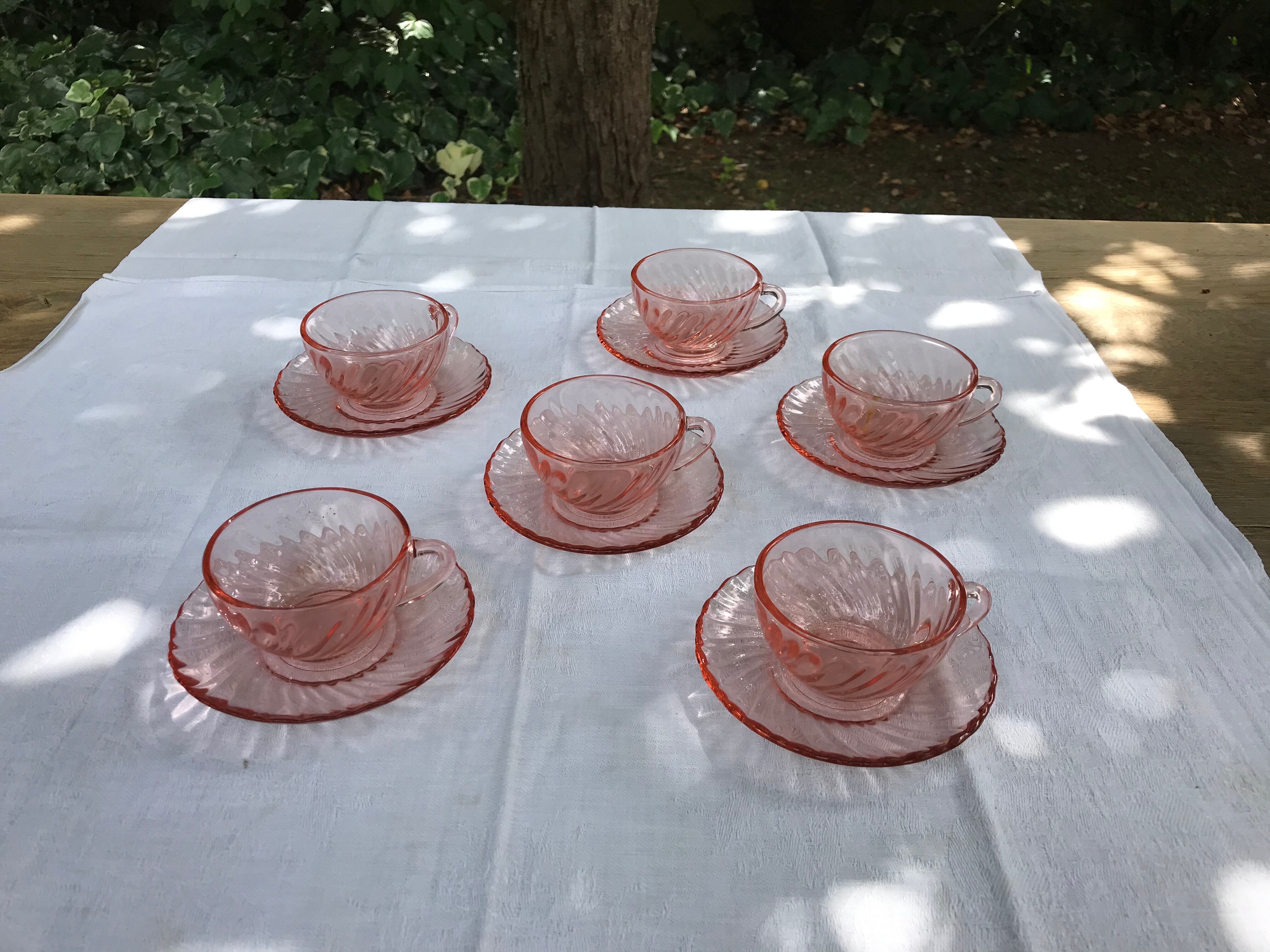 6 cups and under Vintage pink glass Arcoroc cups