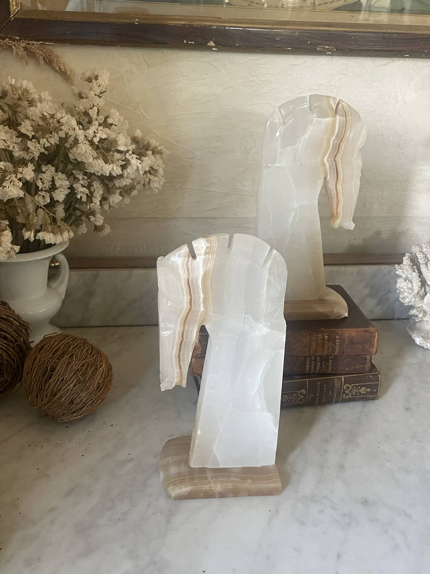 Pair of vintage onyx horse head bookends