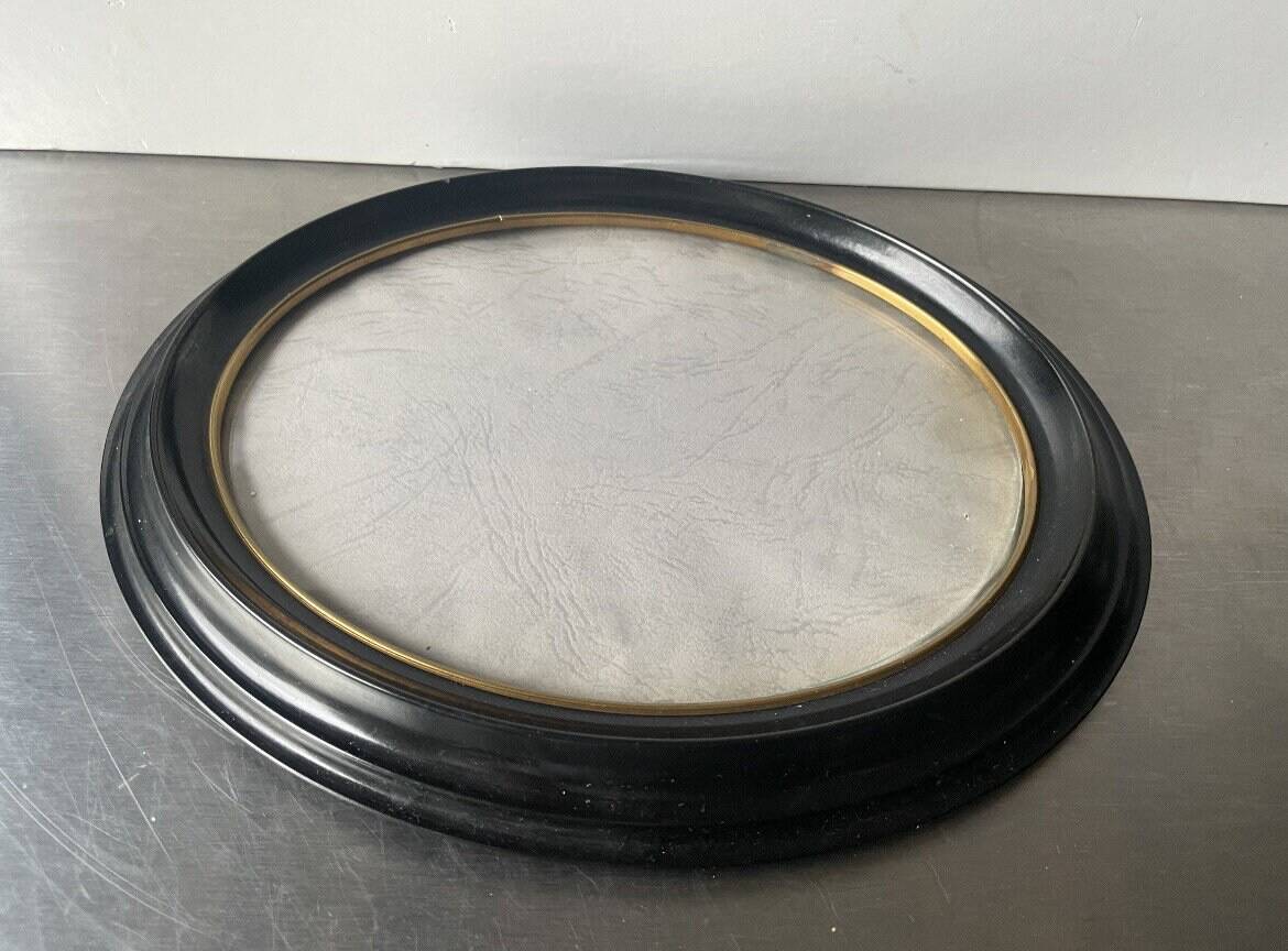 Large Vintage Oval  Bakelite Black Frame with Convex glass 23.5 cm x 18.5 cm
