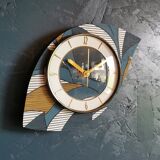 Vintage clock asymmetrical silent wall clock "Blue white ochre"
