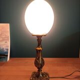 Bedside lamp globe egg glass opaline base bronze gilded patinated