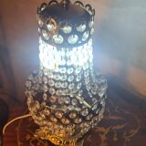 Bronze and brass table lamp 40x20 with crystal glass pendants from the 1940s to 1950s