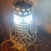Bronze and brass table lamp 40x20 with crystal glass pendants from the 1940s to 1950s