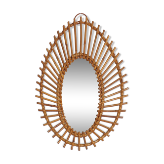 Miroir soleil forme libre en rotin des années 60