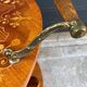 Round folding serving trolley with vintage bar marquetry on wheels, 1950s