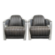 Set of 2 sturdy industrial black cowhide Aviator design armchairs with aluminium and rivets