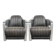 Set of 2 sturdy industrial black cowhide Aviator design armchairs with aluminium and rivets