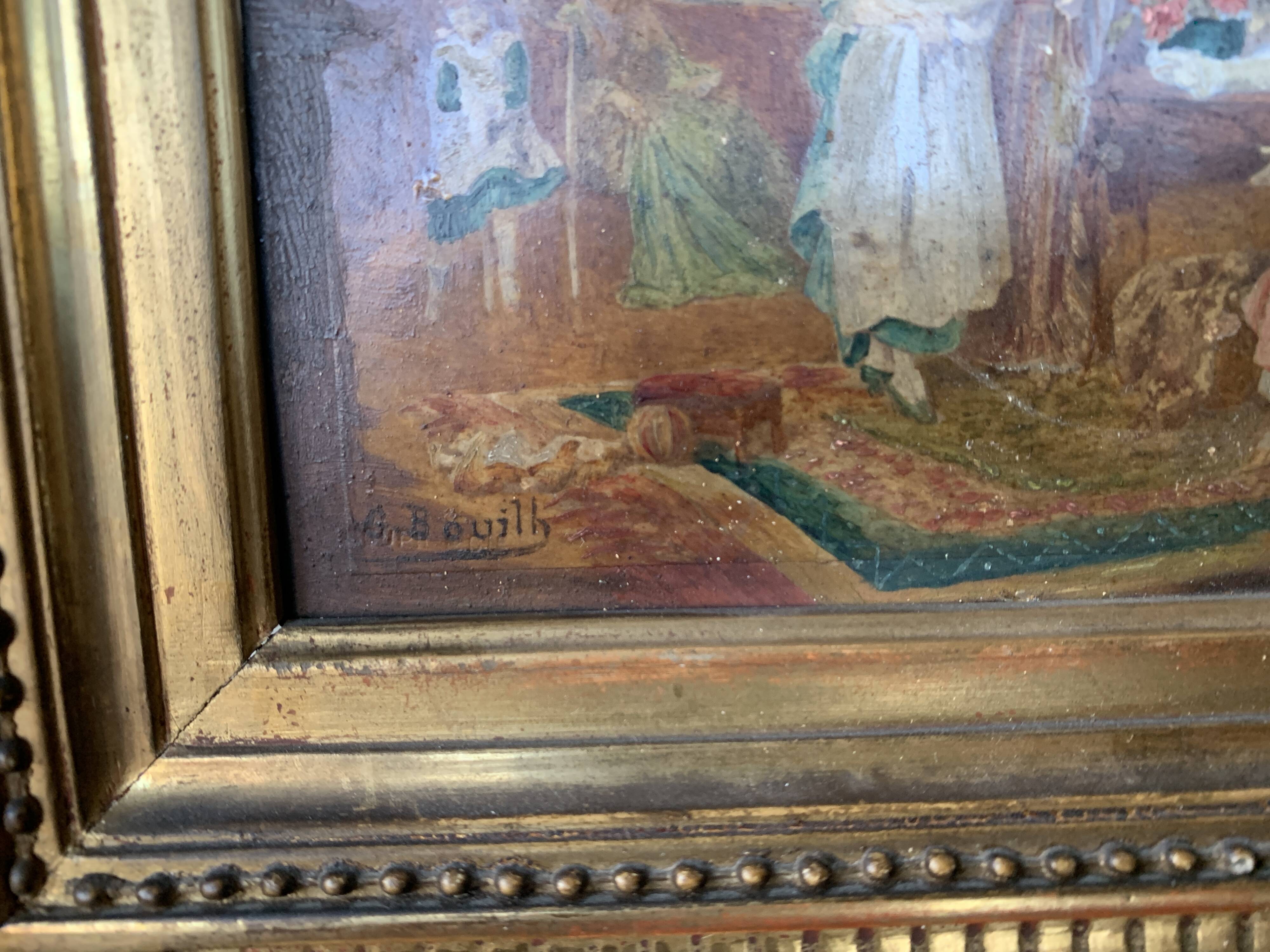 19th century painting, scene of women, signed Bouilh