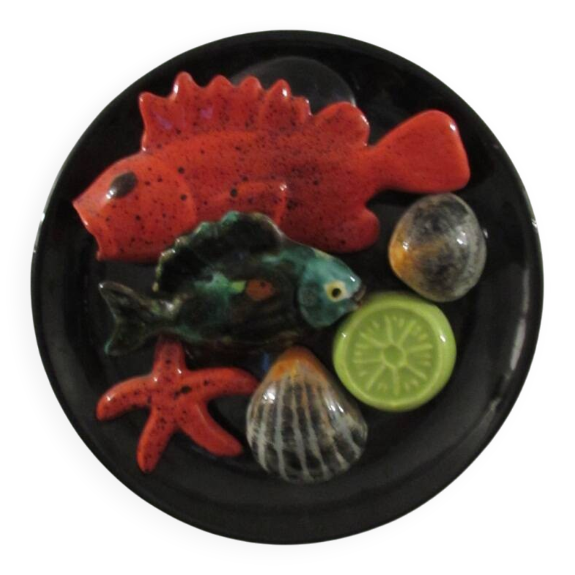 Vintage wall plate majolica starfish lemon