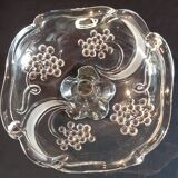 Glass and frosted glass compotier with pink reflections