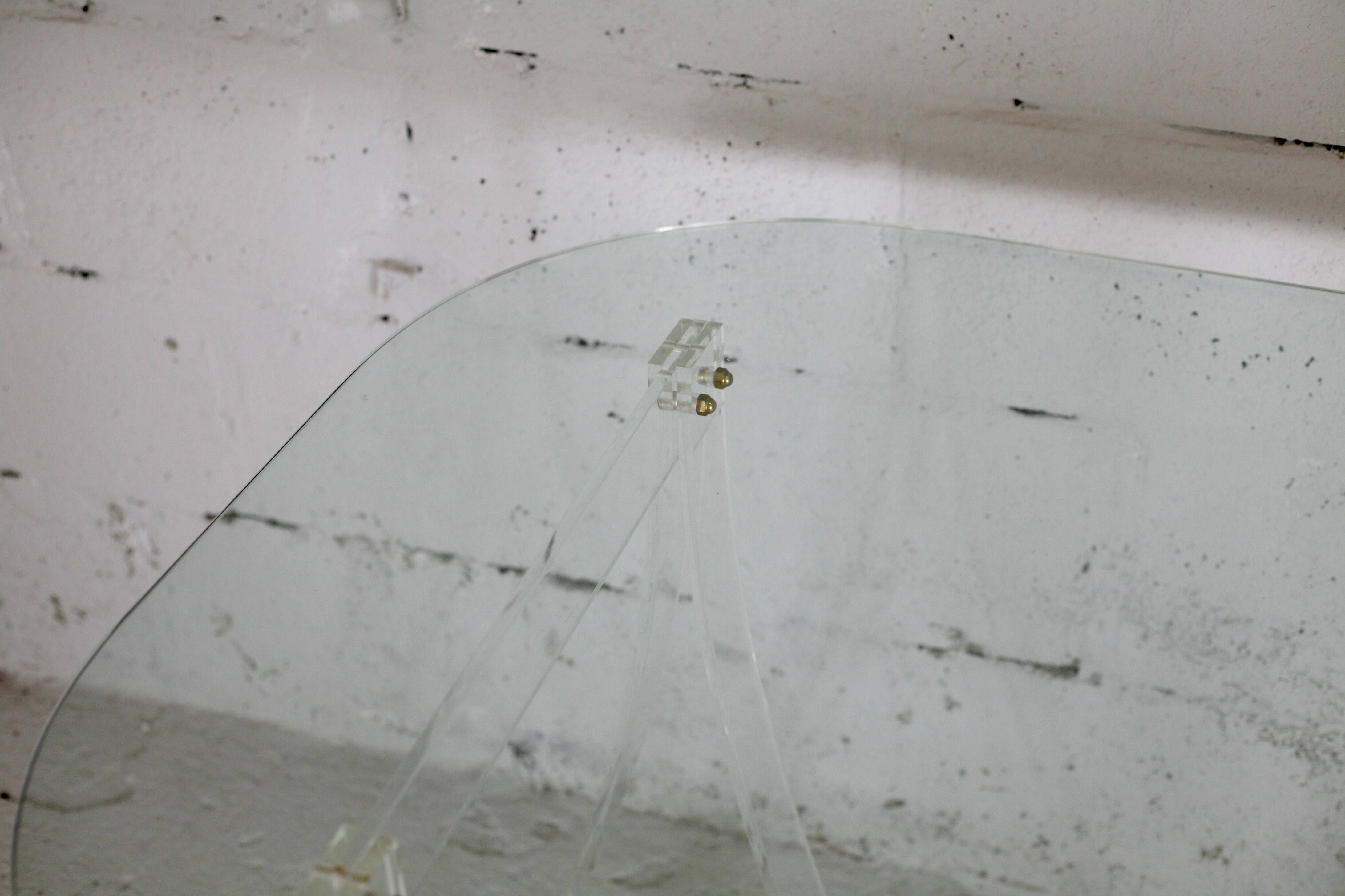 Office Plexiglas trestles, glass tray rounded edges, France, circa 1970