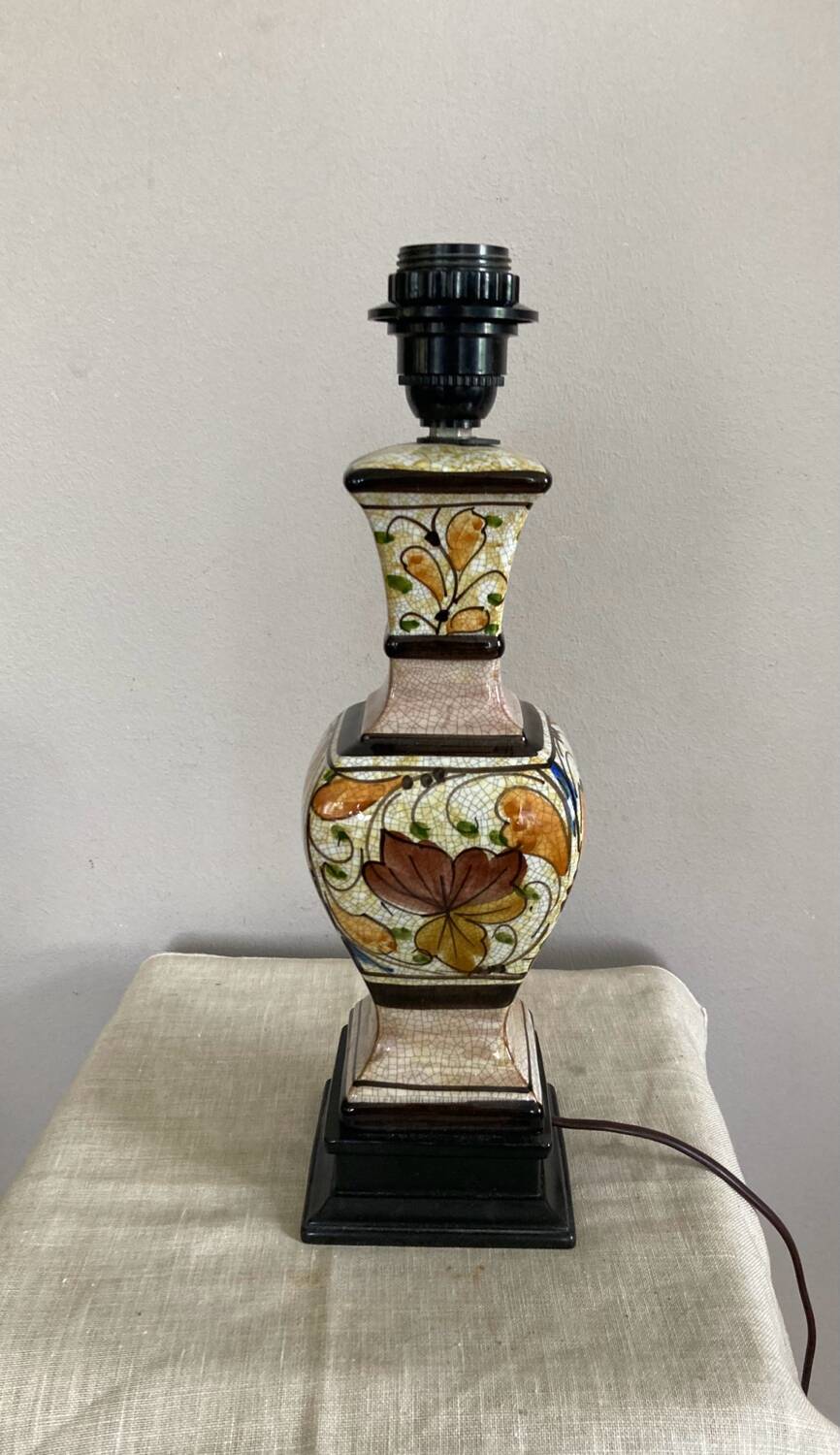 Living room lamp in cracked earthenware style, handmade decoration, 20th century