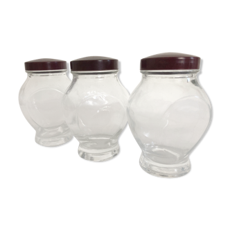 Trio of spice jars, bakelite cork