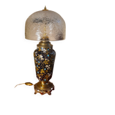 ceramic lamp in Gien style, and bronze, 54x25 with glass shade
