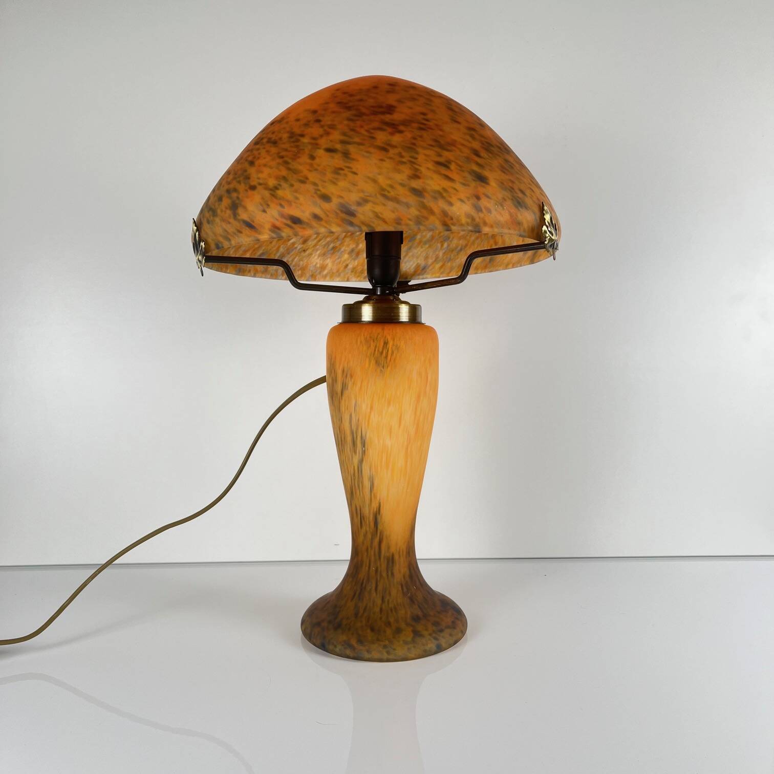 Orange speckled glass mushroom lamp, Massive, Belgium 1970.
