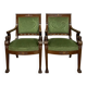 Pair of Empire-Consulate armchairs in molded and carved mahogany