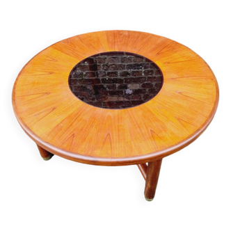 Table g-plan teck verre fumé signé vintage