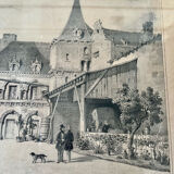 Old lithograph engraving House of Henry II and Diana of Poitiers