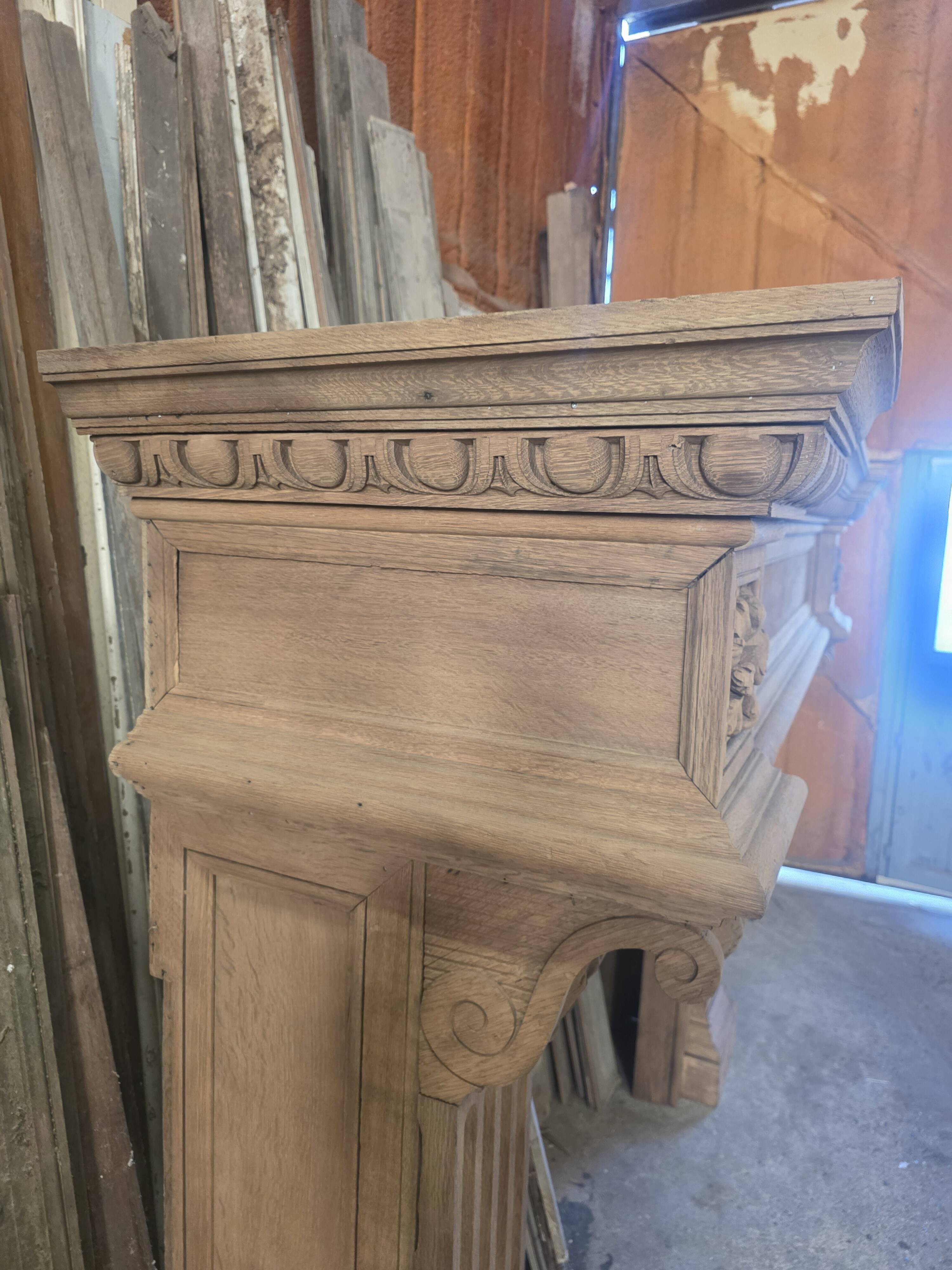 19th-century oak castle fireplace