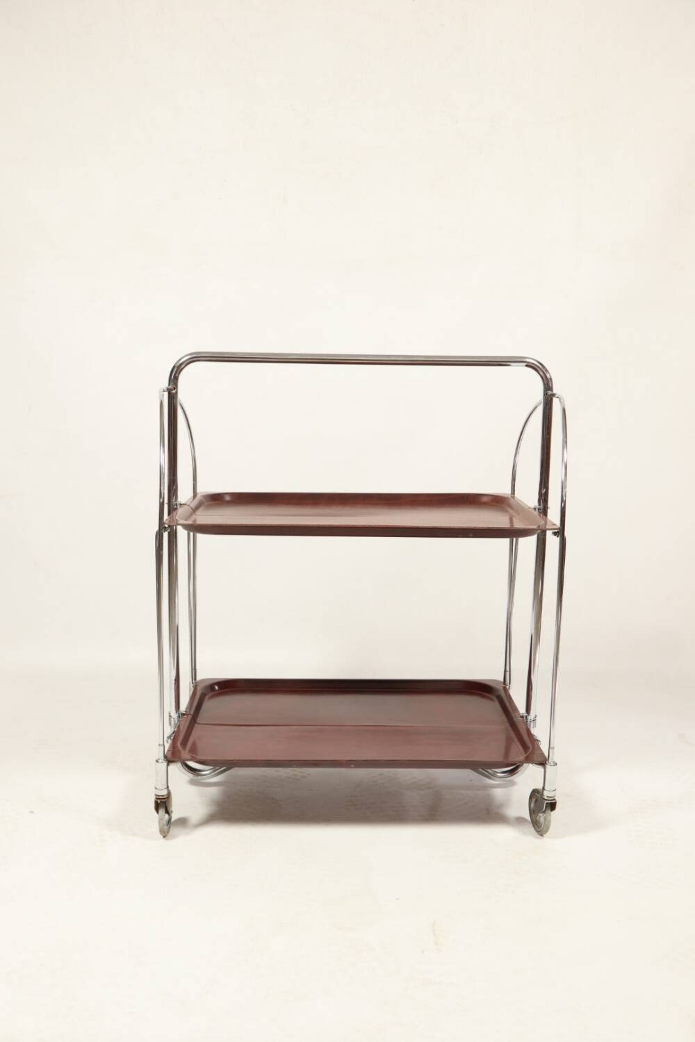 Bar de service vintage Bauhaus style chrome et bois mobile wengé