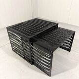 Black perforated steel nesting tables Italy 1980’s