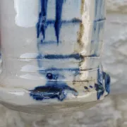 Vintage 1950 Brutalist vase in pottery with blue glazes, signed Blaso.