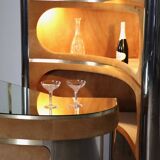 Suede and chrome dry bar with barstools in cognac, italy 1970s