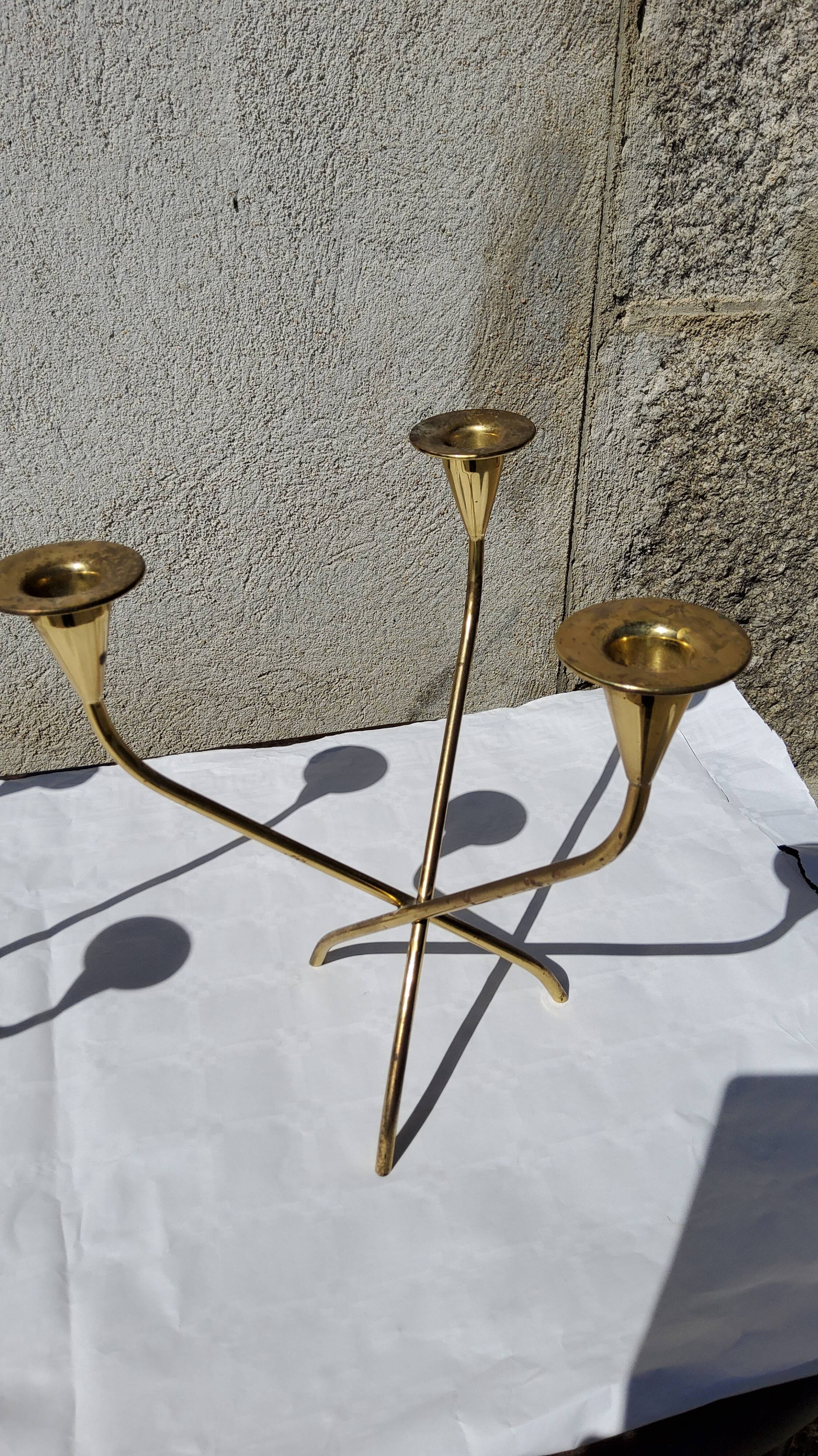 Pair of WMF chandeliers in gilded brass 50s