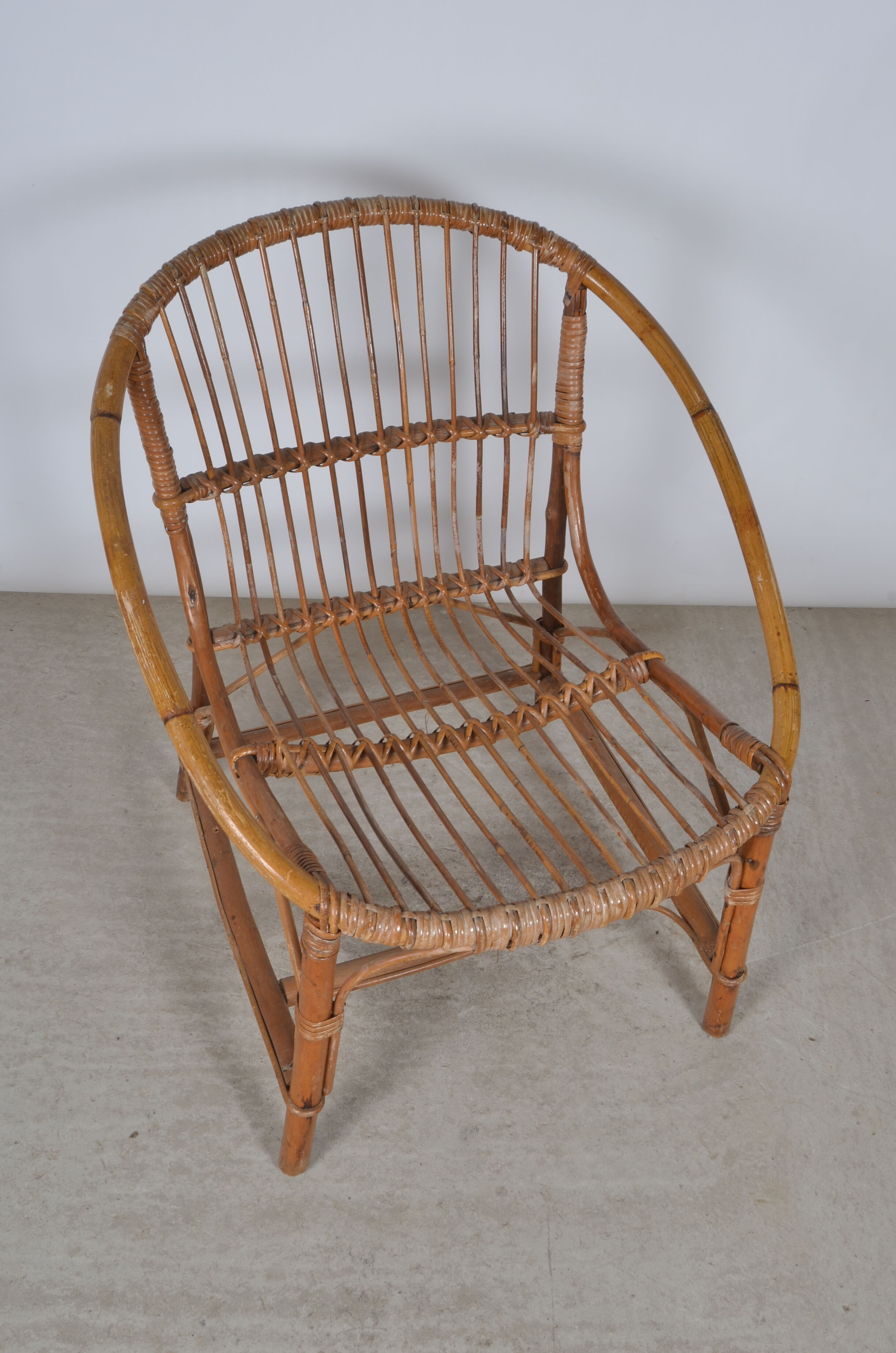 Vintage armchair basket or rattan shell 1960