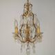 French Vintage Goldtone Metal & Crystal 3 Light Cage Chandelier 5502
