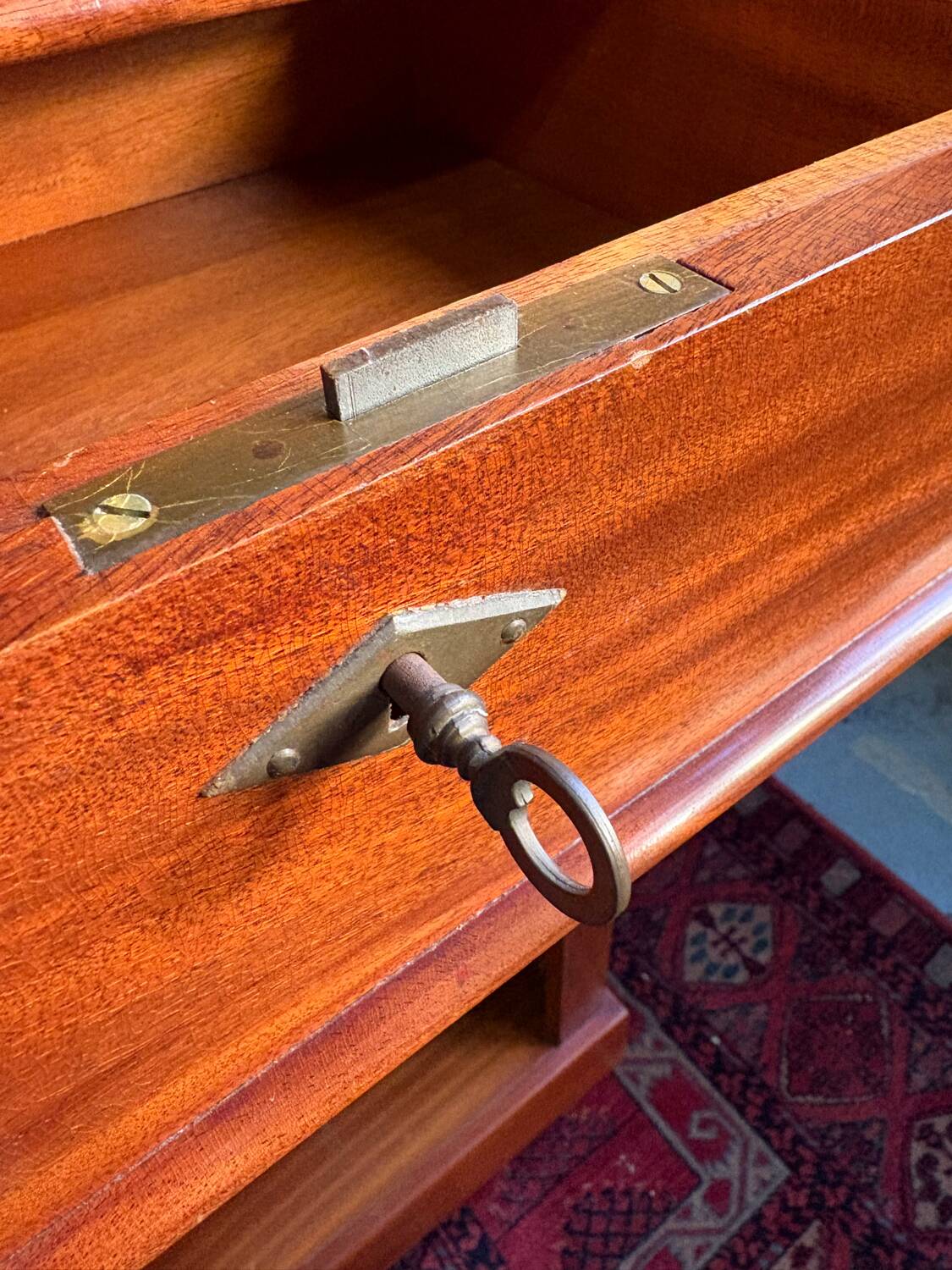 Wooden writing desk with storage, vintage 1950s.