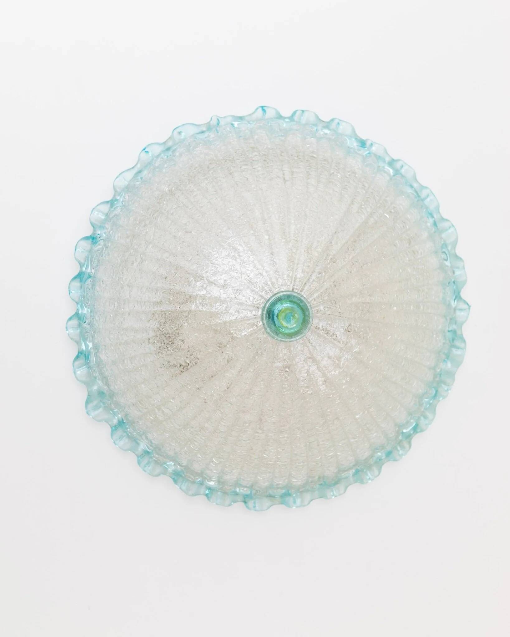 Plafonnier vintage Barovier e Toso - verre bleu clair transparent avec structure - Hollywood Regency - Mid Century Italie années 60 - Éclairage