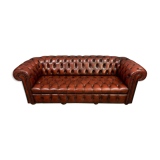 Chesterfield sofa in burgundy upholstered leather circa 1920