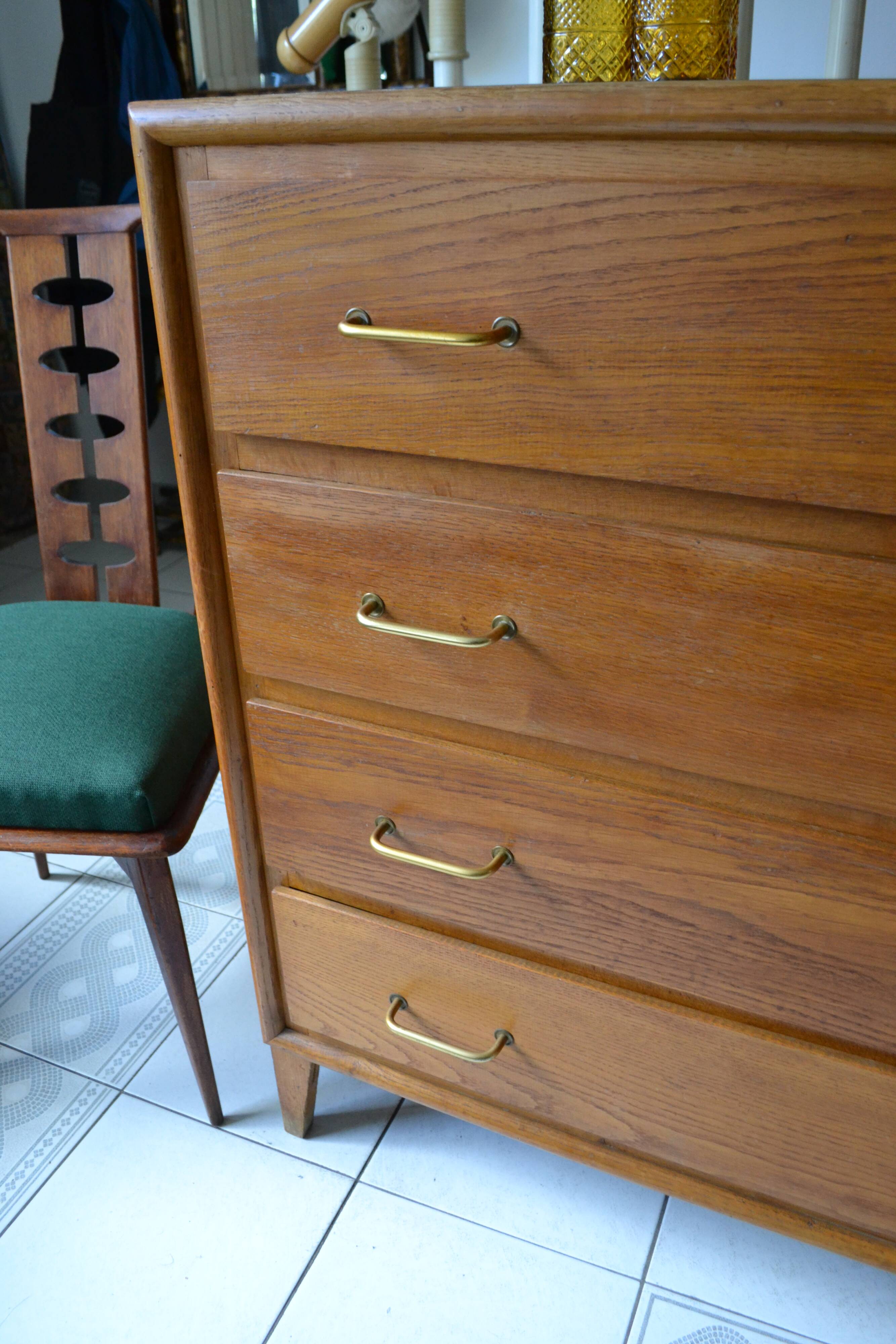 Chest of drawers 60s 4 drawers blond oak