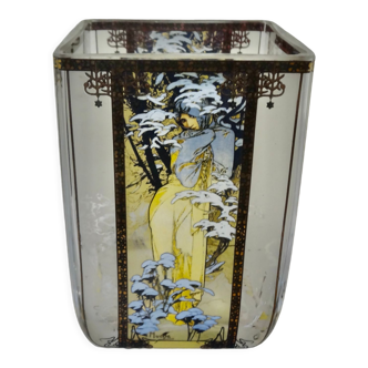 Goebel vase, Artis Orbis, signed Mucha, winter winter 1900, Art Nouveau woman.