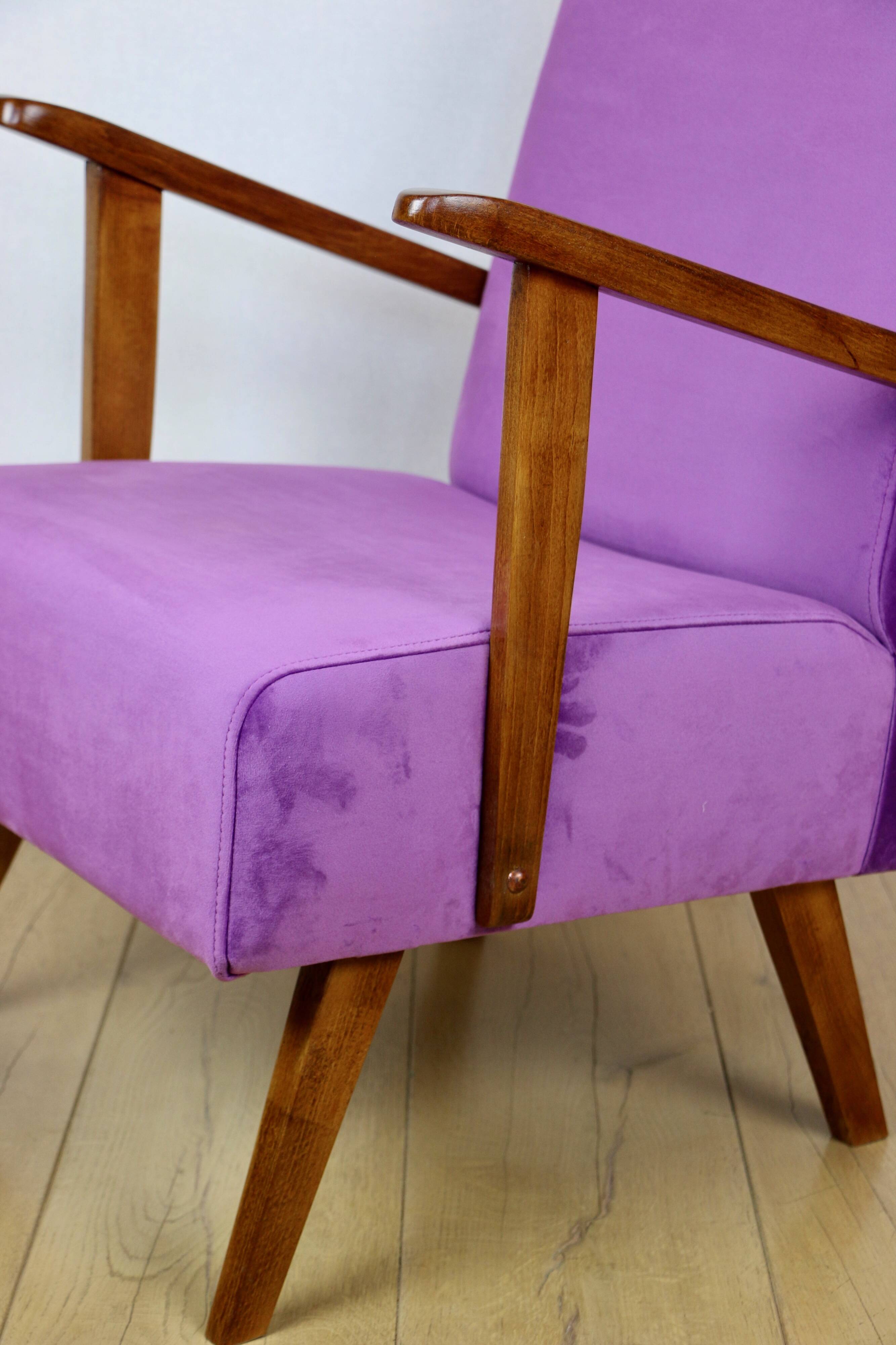 Vintage loft armchair purple velvet - 2 pieces available