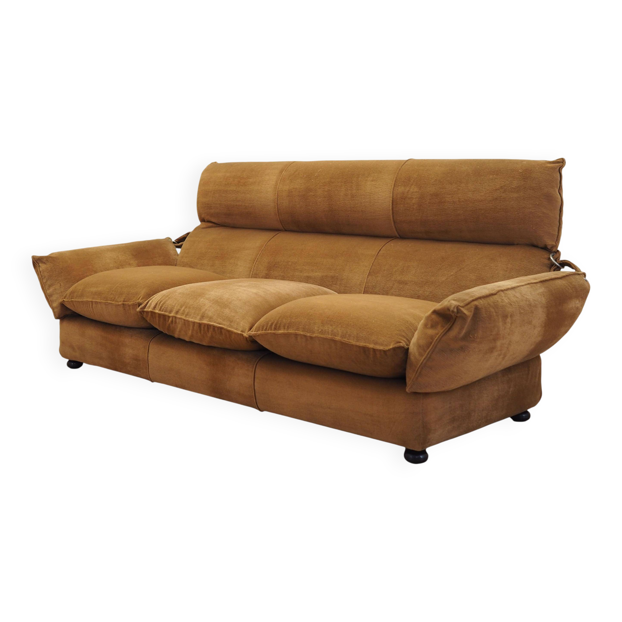 Brown velvet sofa, Italian design, 1970s, manufacturer: Dall'Oca