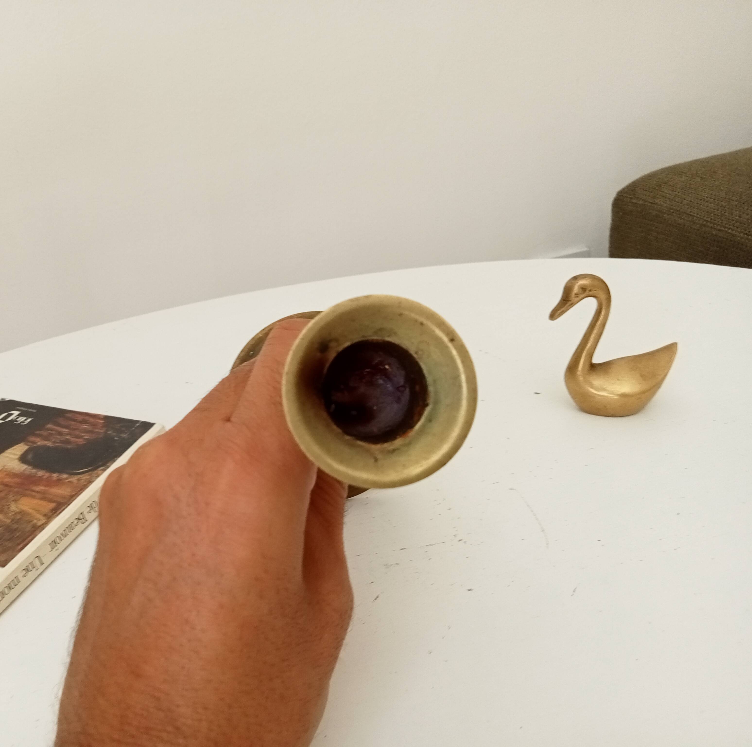 Antique candle holder in solid brass, gilded bis