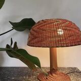 XXL mushroom lamp in woven rattan from the 70s