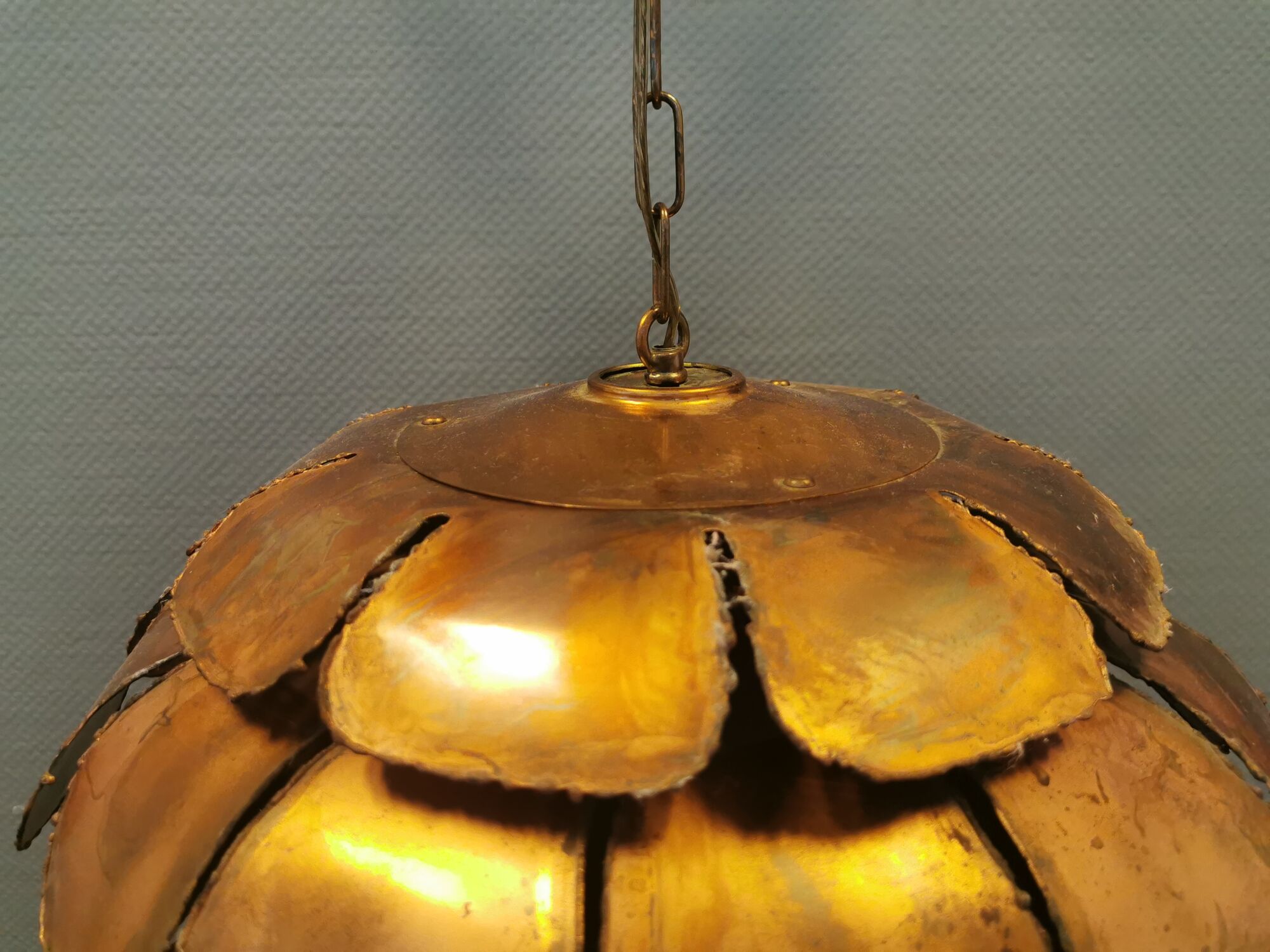Artichoke lamp, designed by,  Svend Aage Holm Sørensen, with layered flame cut copper slats