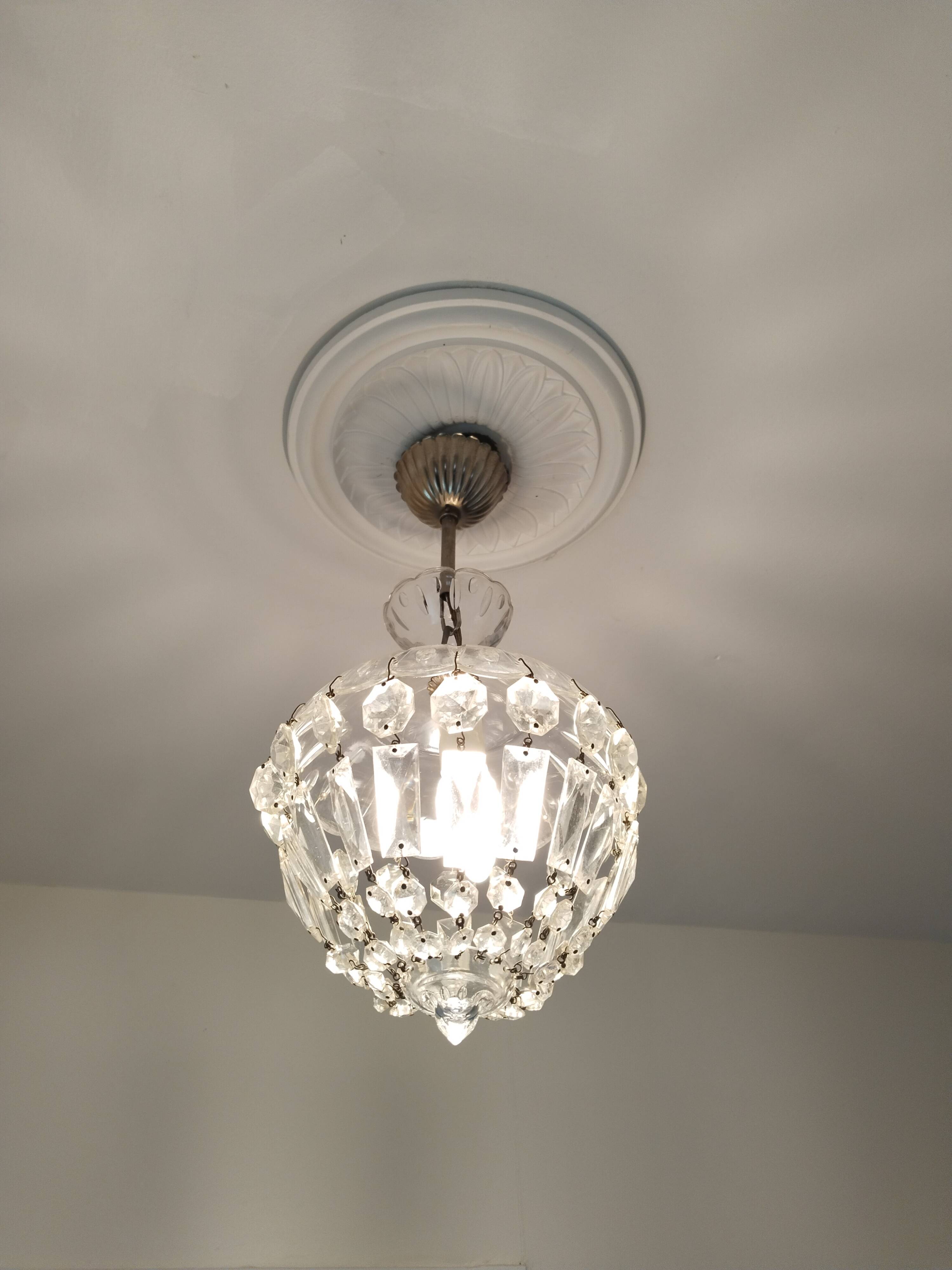 Lustre ancien à pampilles  , suspension vintage , shabby chic