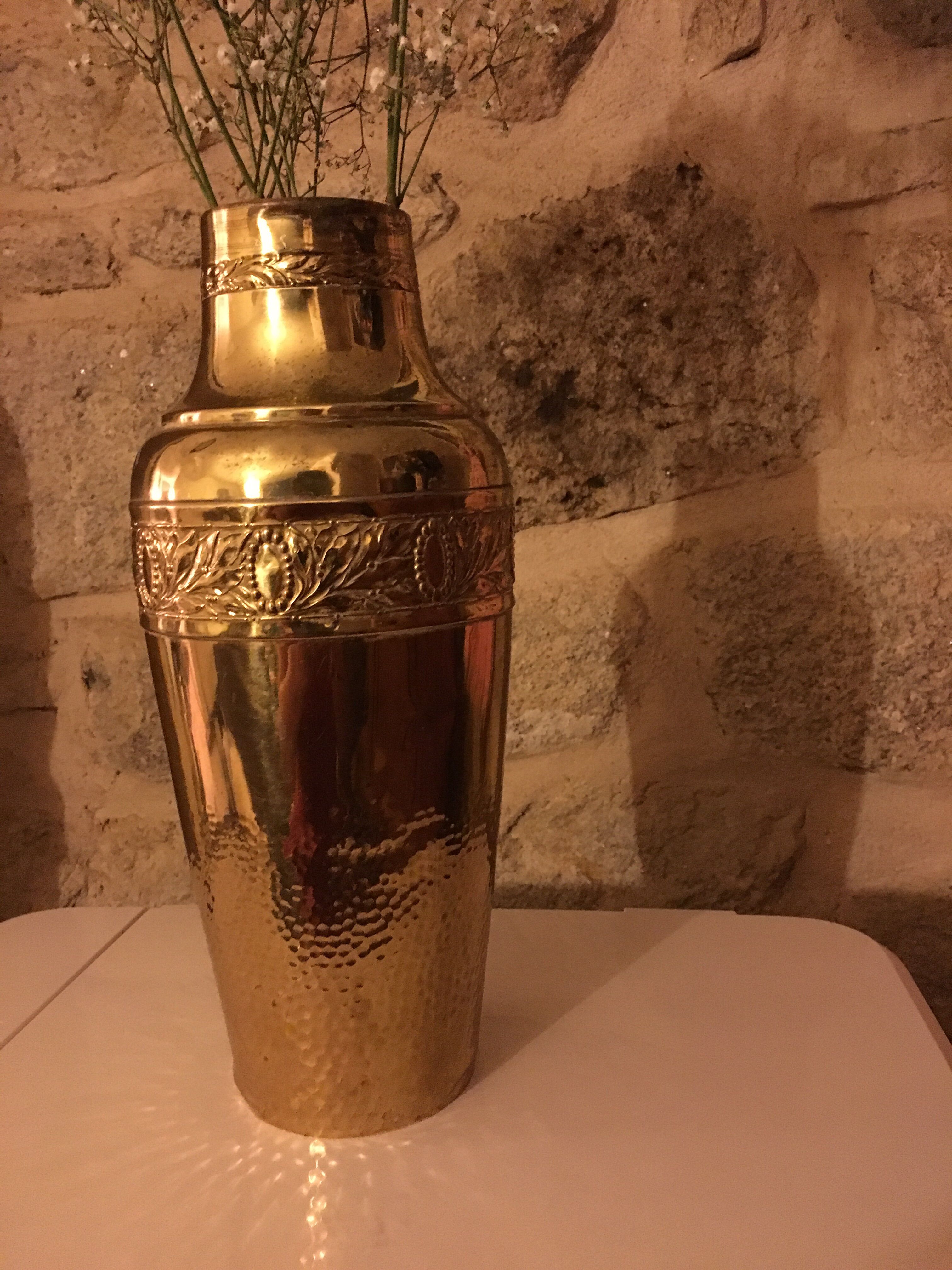 Yellow copper vase signed gbn art deco