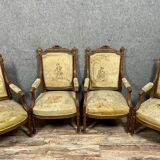 Series of 4 Louis XVI armchairs with tapestry of La Fontaine's fables circa 1850