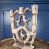 Old candlestick with 3 branches in cut stone with fine engravings.