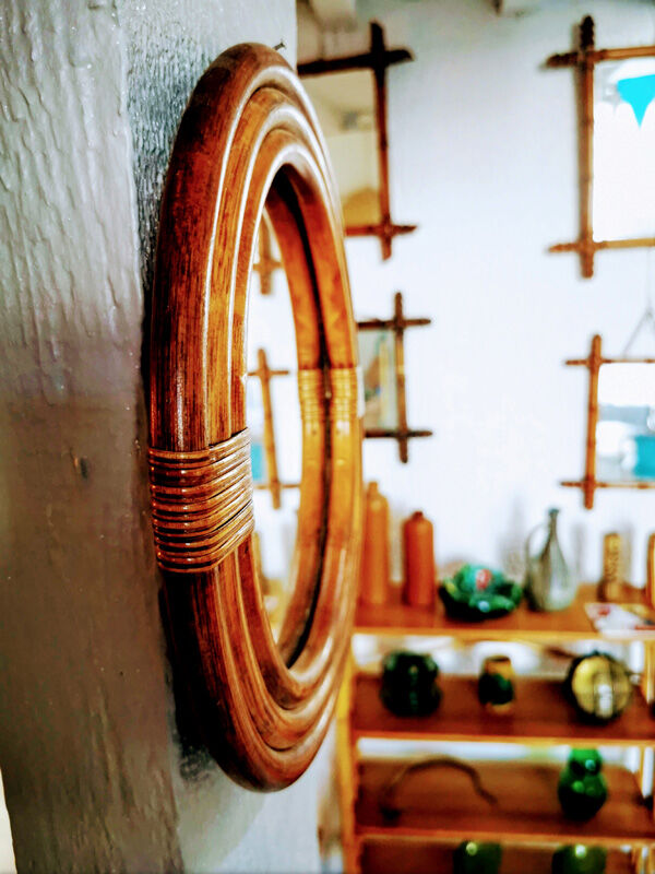 Round rattan mirror
